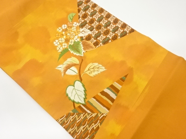 花に枝葉模様刺繍名古屋帯